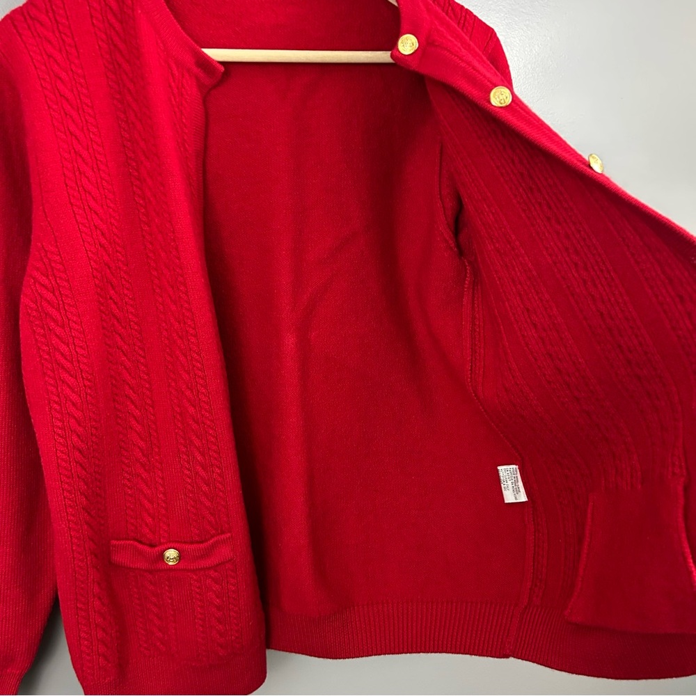 Talbots Red Button-Front Cable Cardigan - Picture 8 of 13